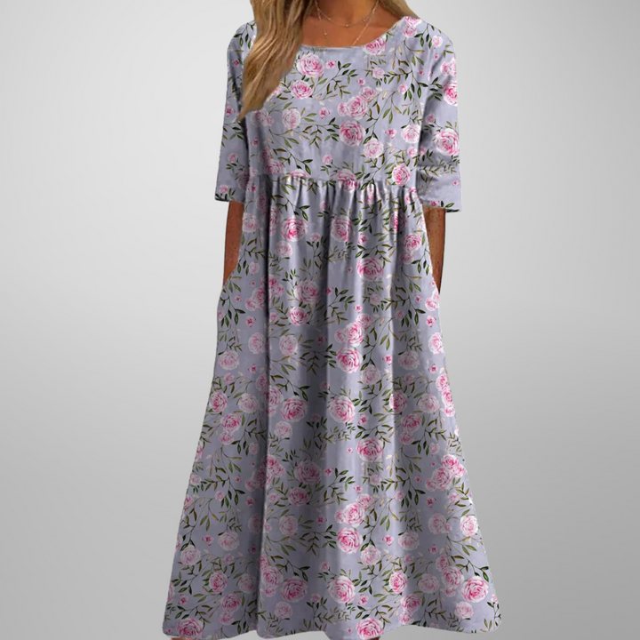 Relaxed floral midi dress in dusty lilac