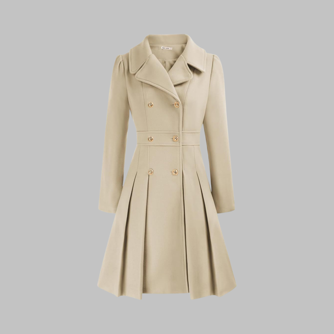 Women's Double-Breasted Longline Coat - Beige