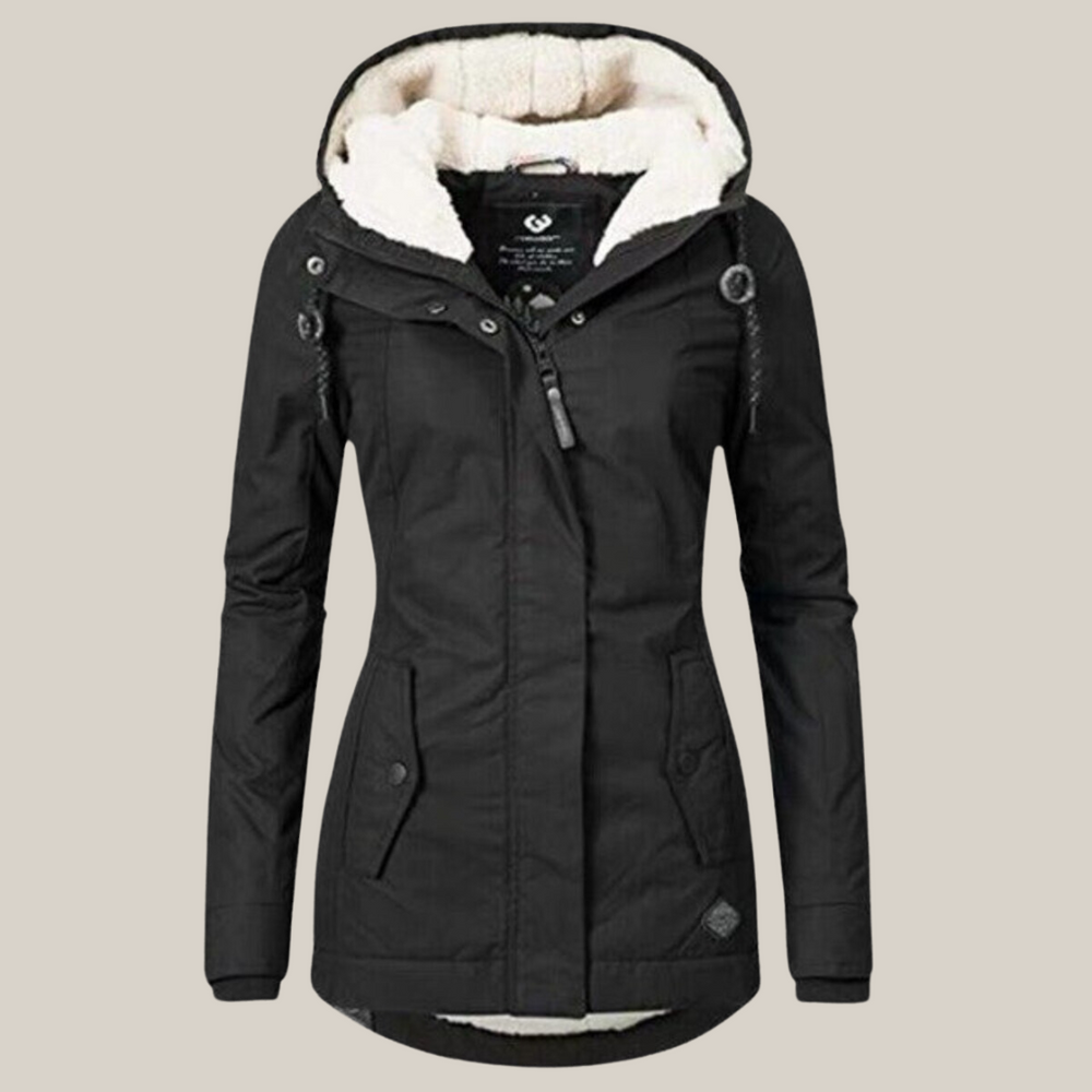 Women's warm-lined hooded winter jacket in black