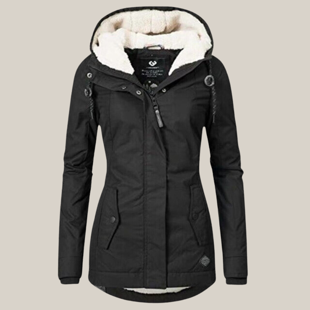 Women's warm-lined hooded winter jacket in black