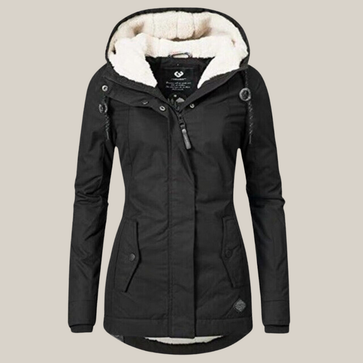 Women's warm-lined hooded winter jacket in black