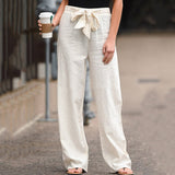 Wide-Leg Drawstring Linnen Pants