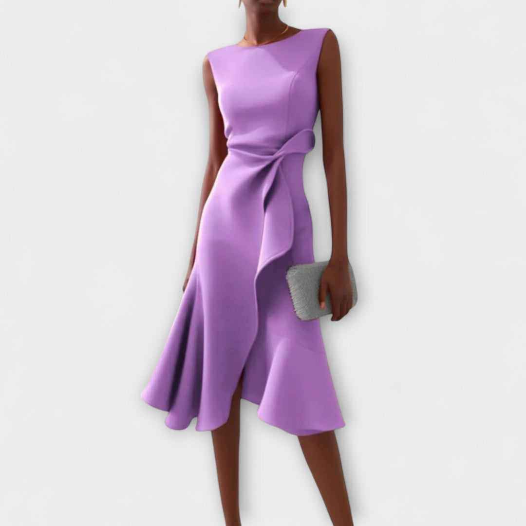 Sophisticated asymmetric midi dress in purple