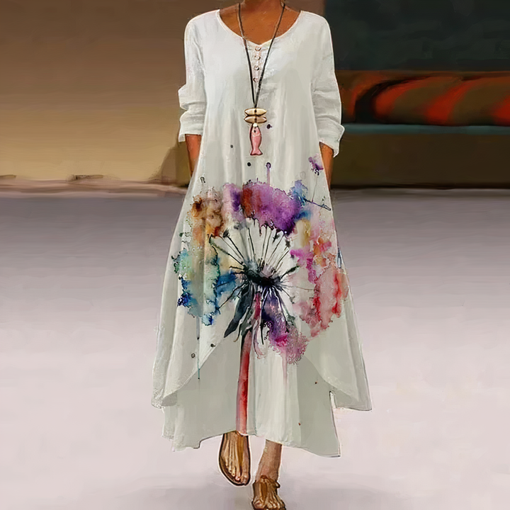 Women's floral border print long sleeve oversized maxi dress, print two