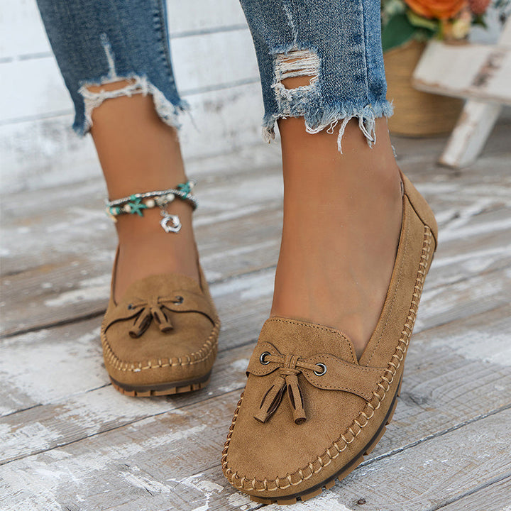 Soft Cushioned Bow Loafers - Brown