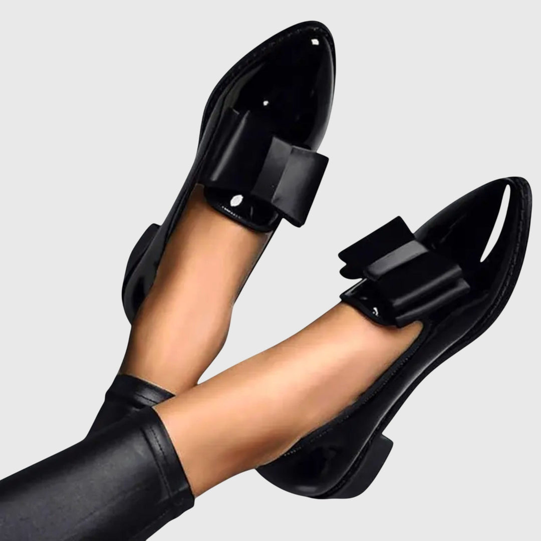 Women's Bow Detail Patent Pointed Toe Slip On Loafer Black