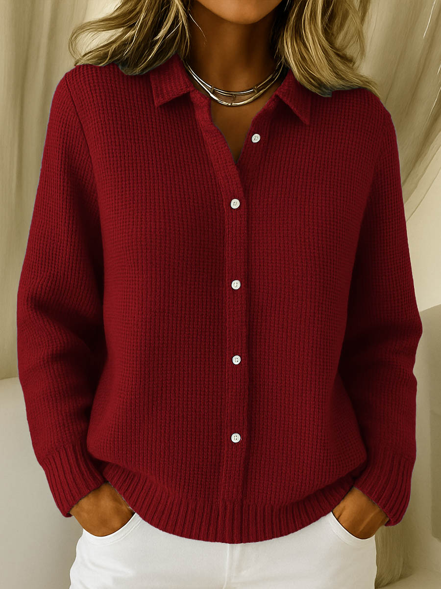Classic Knitted Button Cardigan - Red