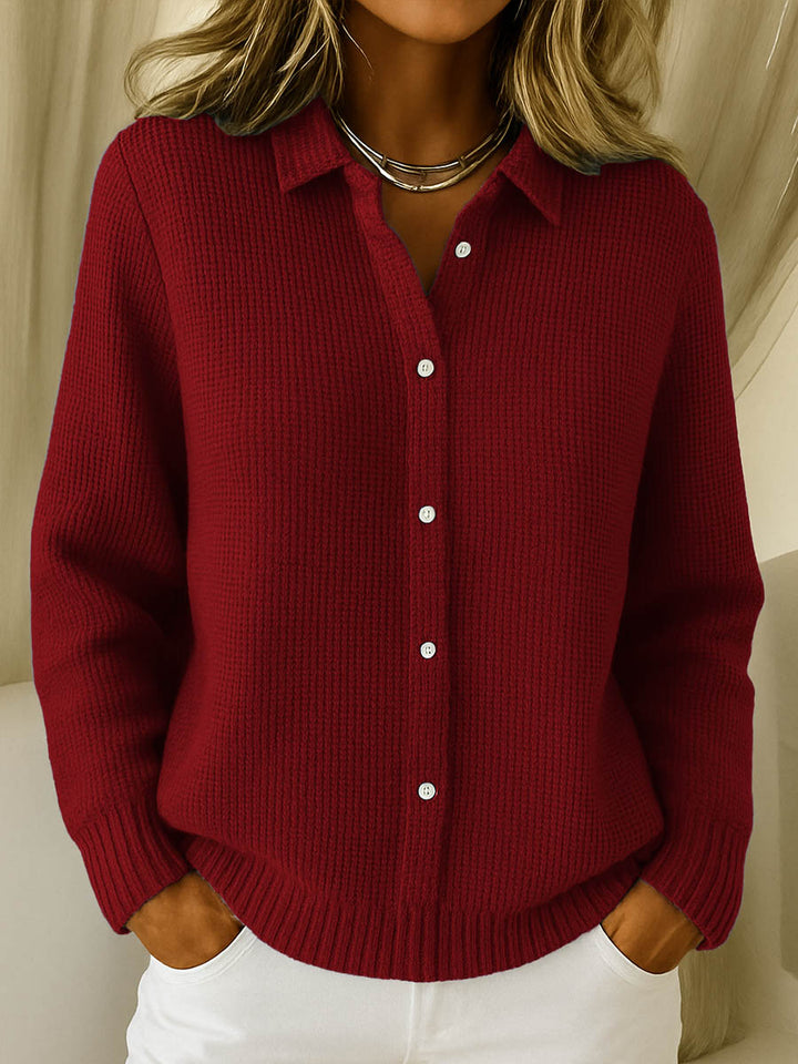Classic Knitted Button Cardigan - Red