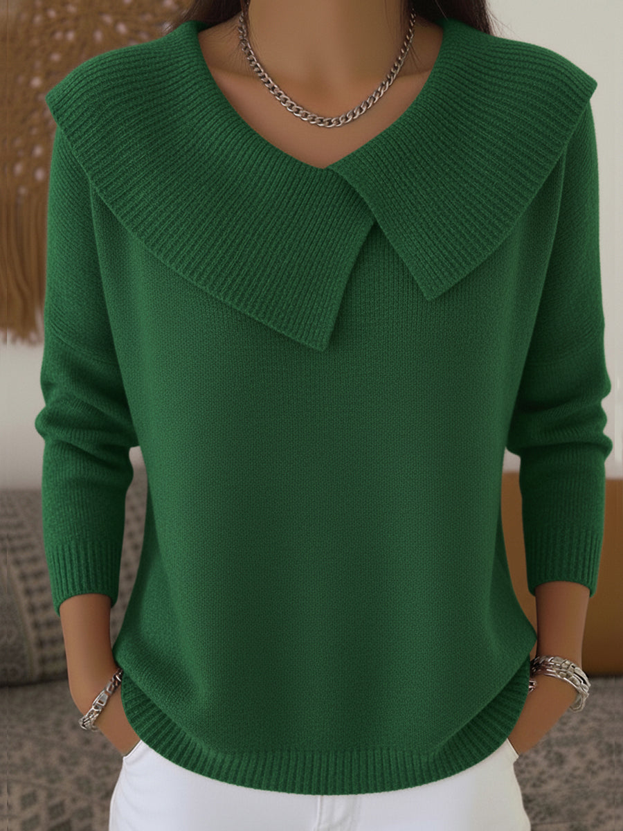 Women's pleated collar wool blend sweater