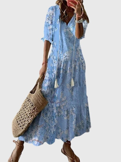 Amalia Boho Vintage Summer Dress Light Blue