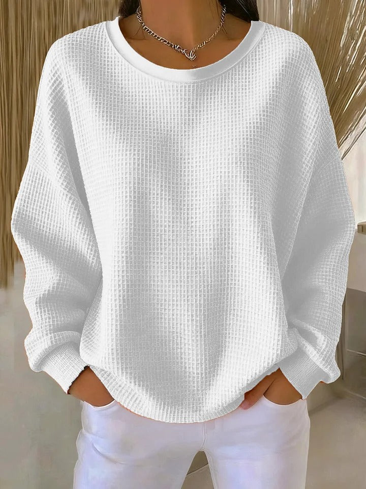 Women's white waffle knit sweater