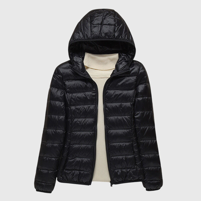 Women's Quilted Puffer Jacket - Black Hood