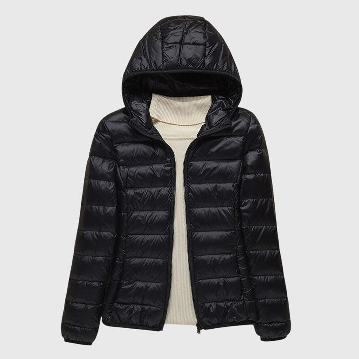 Women's Quilted Puffer Jacket - Black Hood
