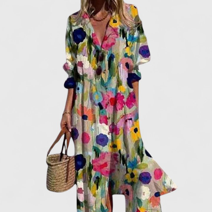 Elegant Boho Maxi Dress in multicolour print
