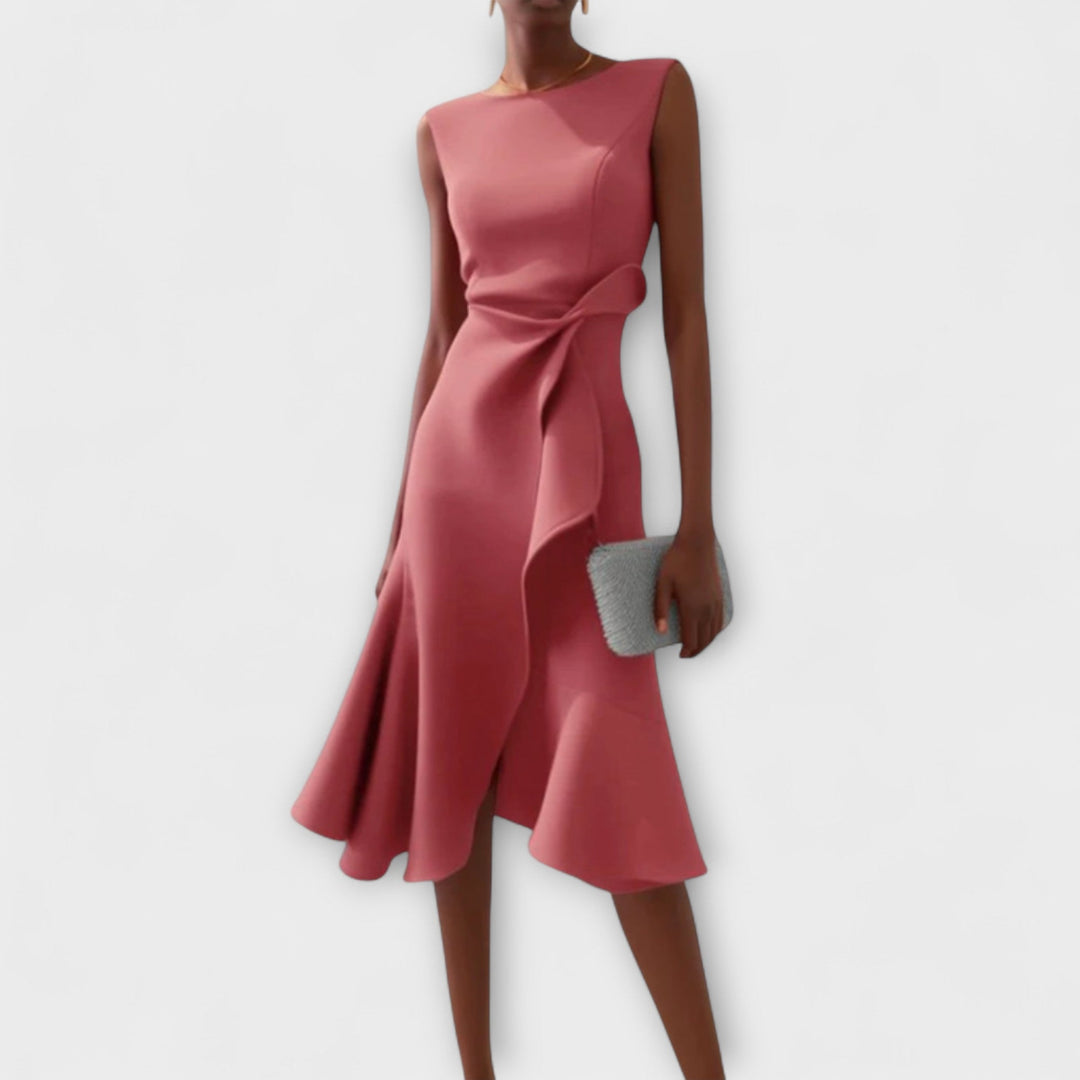 Sophisticated asymmetric midi dress in pink