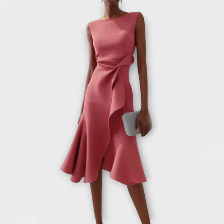Sophisticated asymmetric midi dress in pink