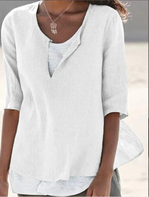 Layered Split-Neck Blouse - White