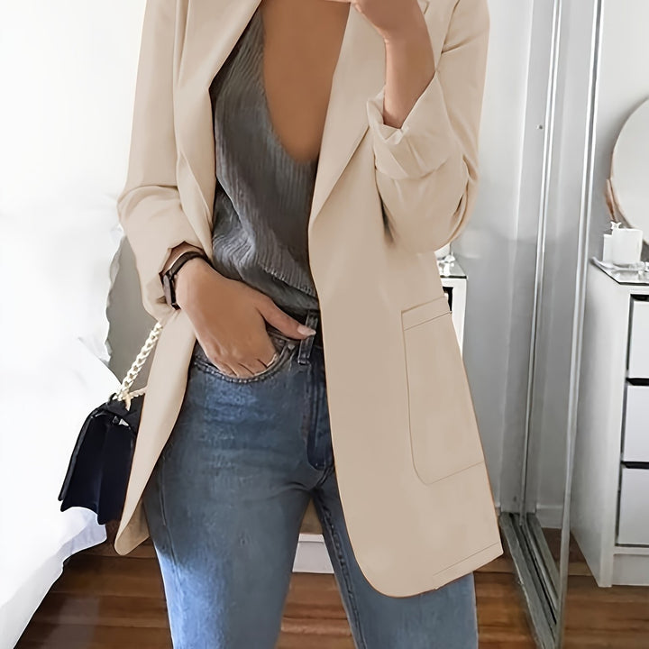 Elegant Tailored Longline Blazer in apricot