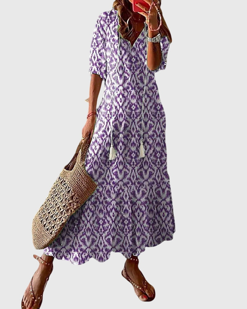 Amalia Boho Vintage Summer Dress Purple