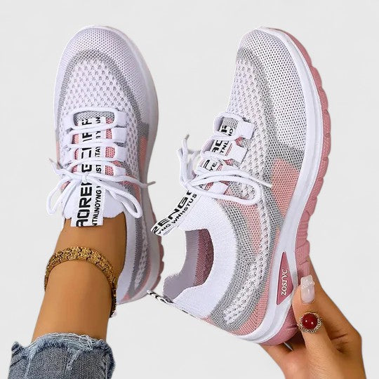 Colorblock mesh lace up cushioned running sneaker in pink