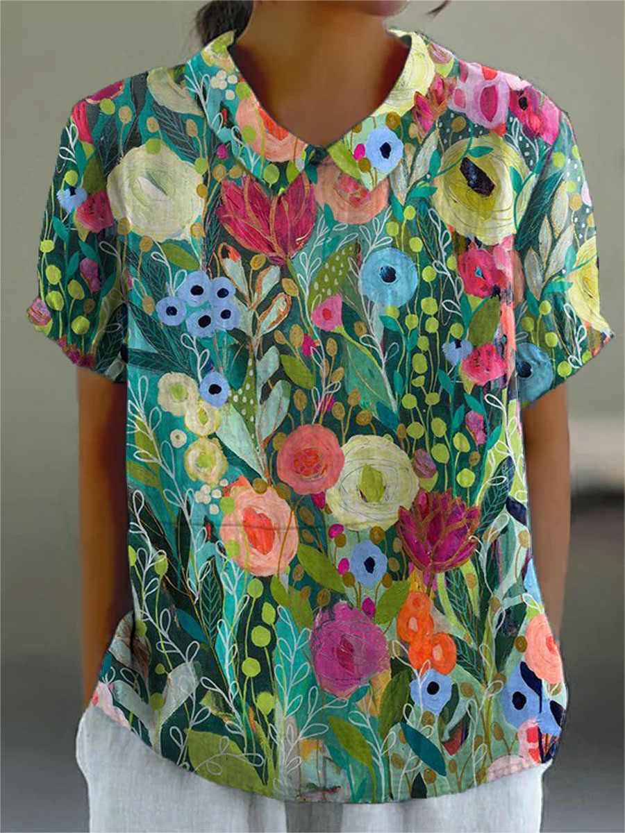 Women's Watercolor Floral Print Blouse