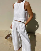 Linnen Two-Piece Set — Crop Top & Wide-Leg Pants