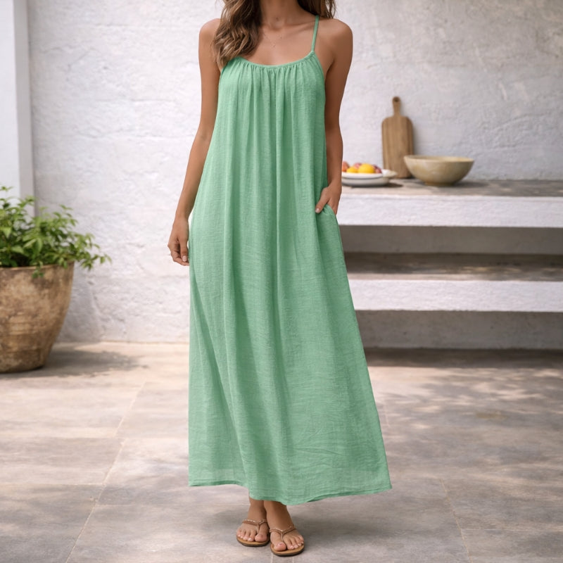 Linnen Spaghetti Strap Maxi Sundress
