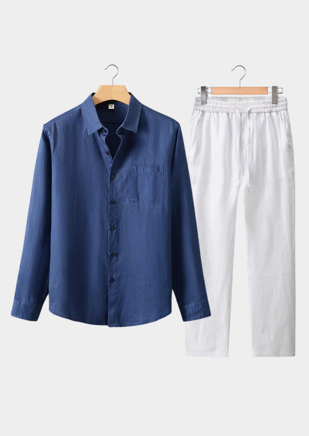 Navy Blue & White Linen Longsleeve Summer Set