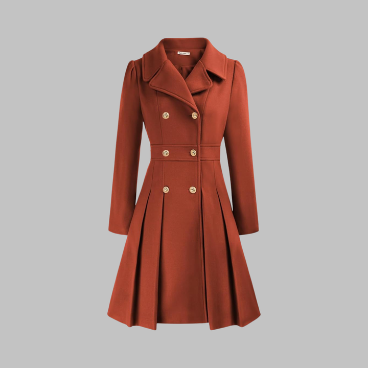 Women's Double-Breasted Longline Coat - Orange