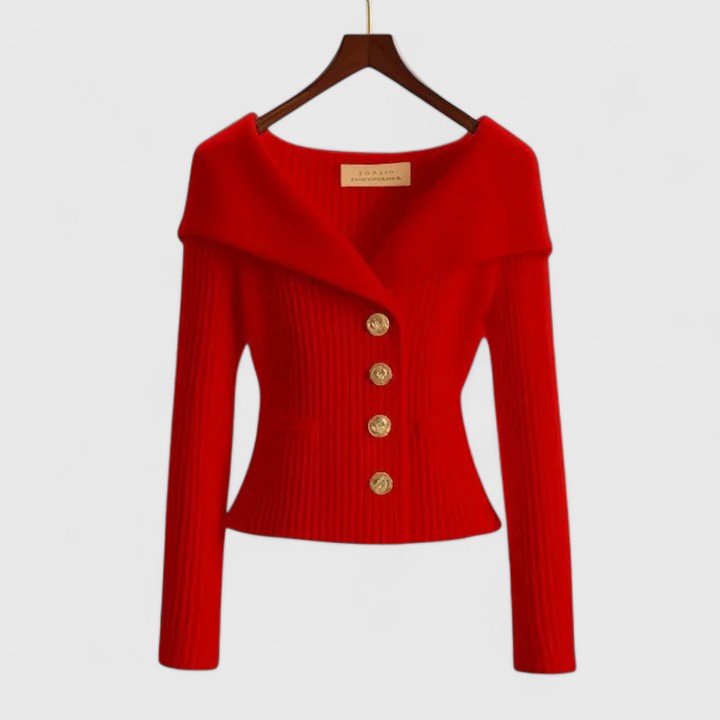 Elegant Open-Front Knit Cardigan - Red