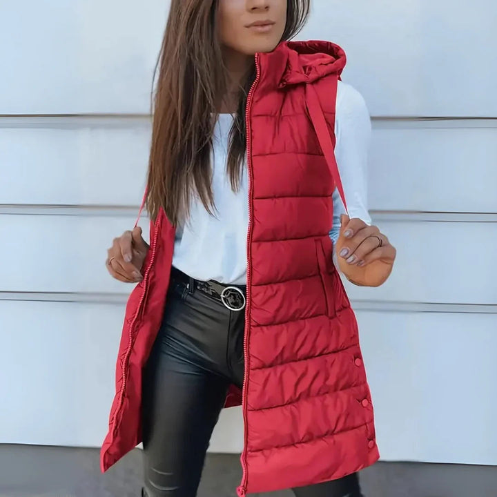 Longline hooded puffer vest red
