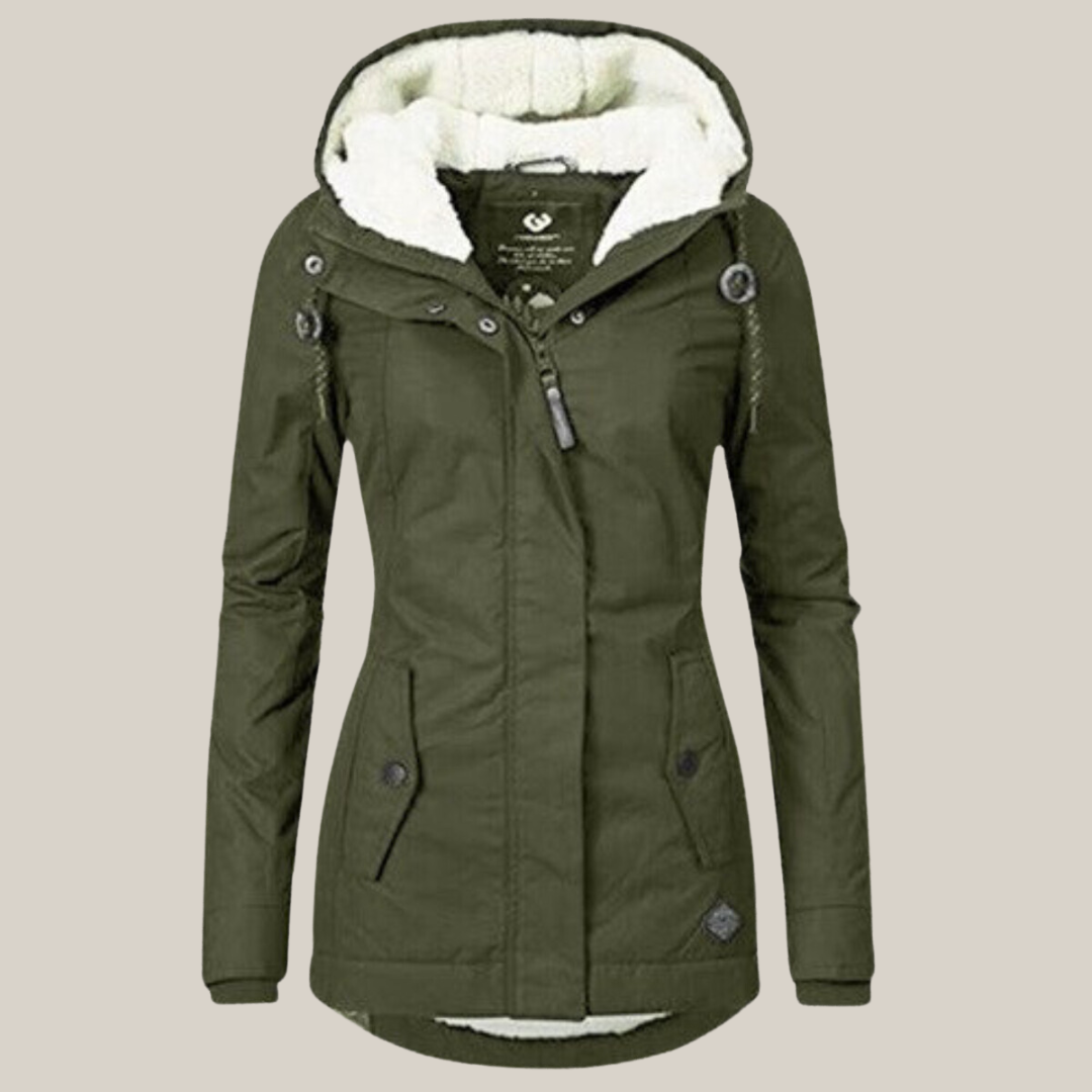 Women's warm-lined hooded winter jacket in green