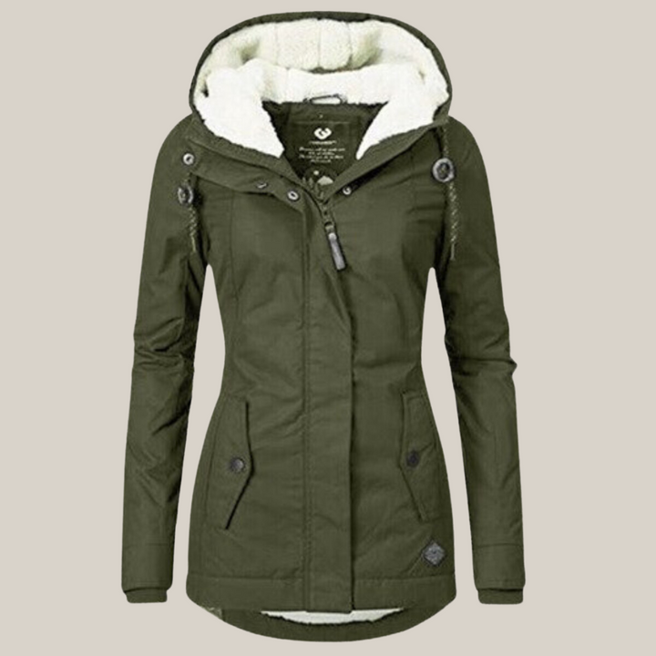 Women's warm-lined hooded winter jacket in green