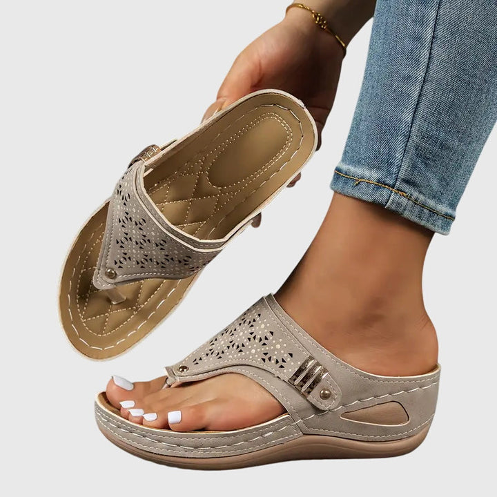 Orthopedic Slip-On Wedge Sandals - Khaki