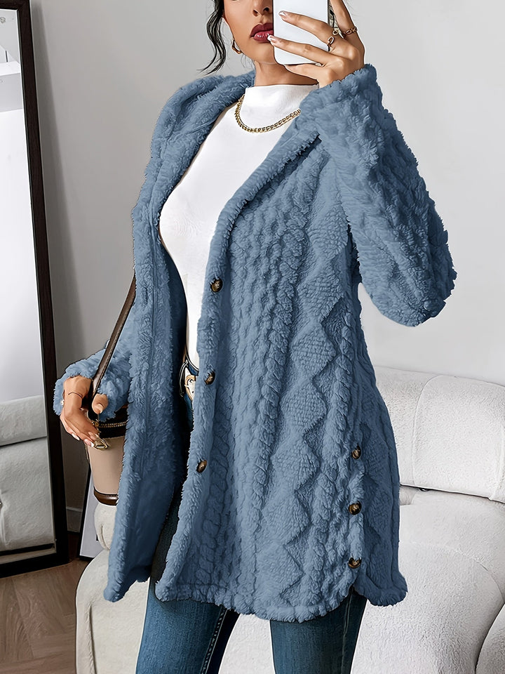 Blue teddy fleece button-front jacket for women
