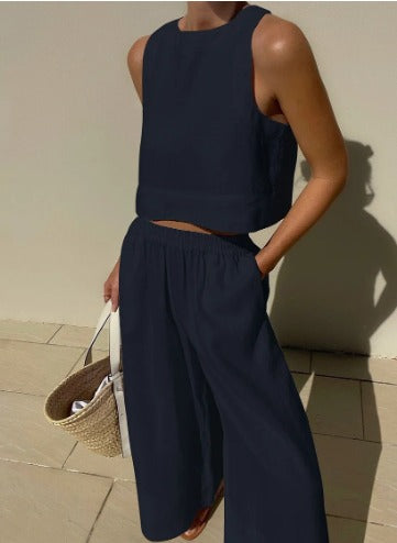 Linnen Two-Piece Set — Crop Top & Wide-Leg Pants