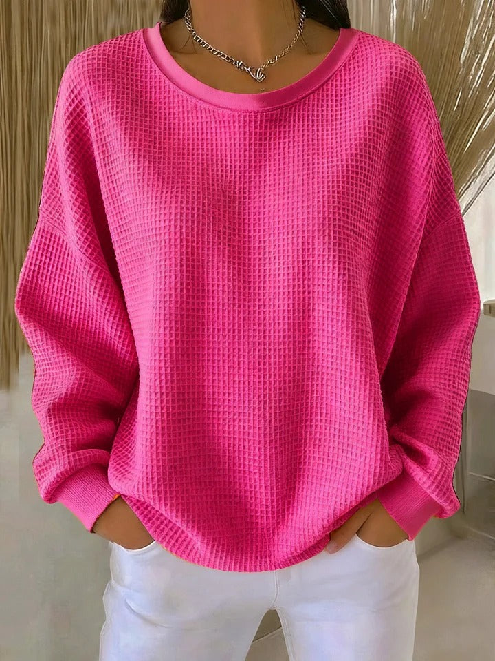 Women's fuchsia waffle knit sweater