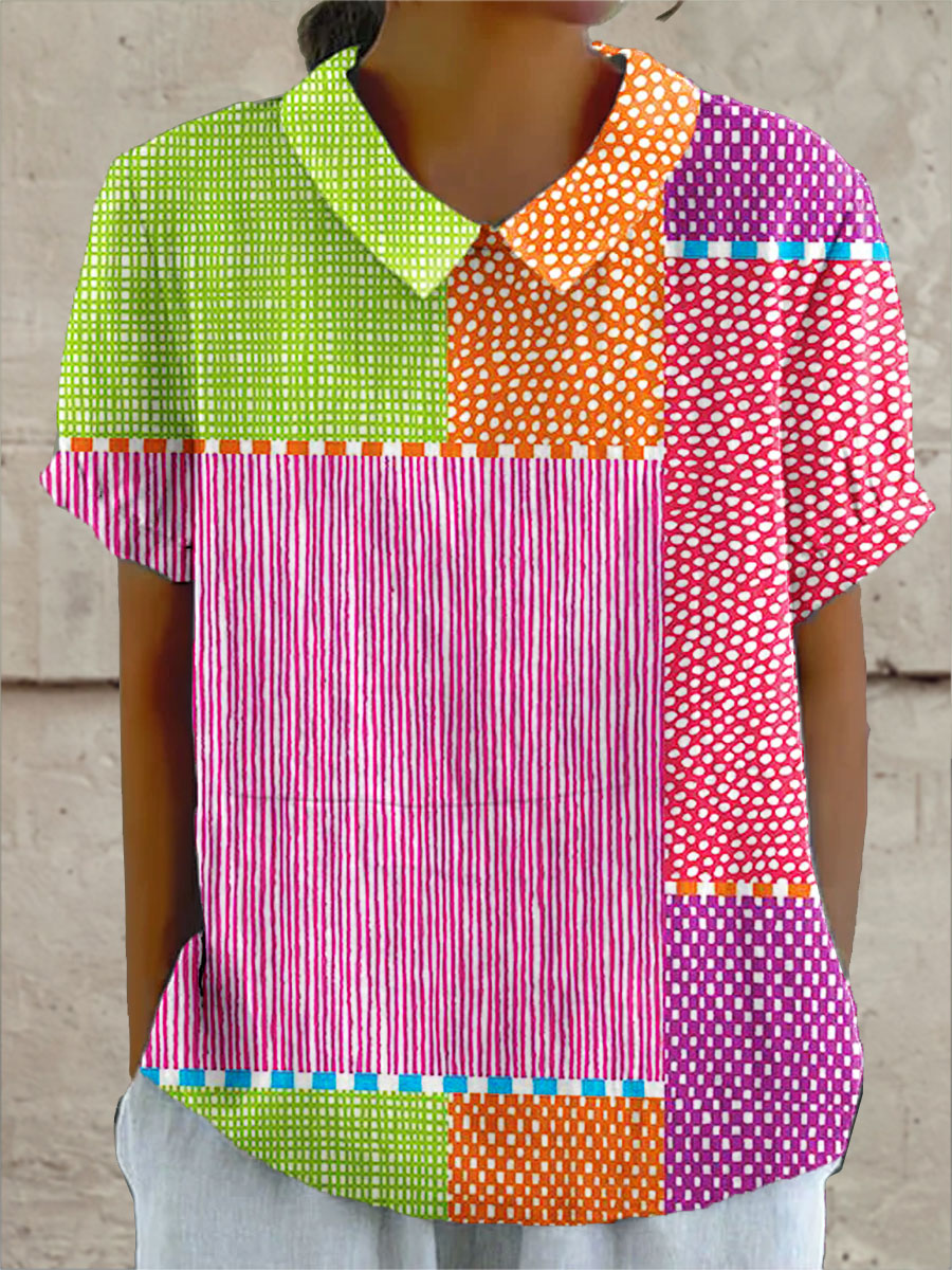 Women's colorful patchwork print blouse