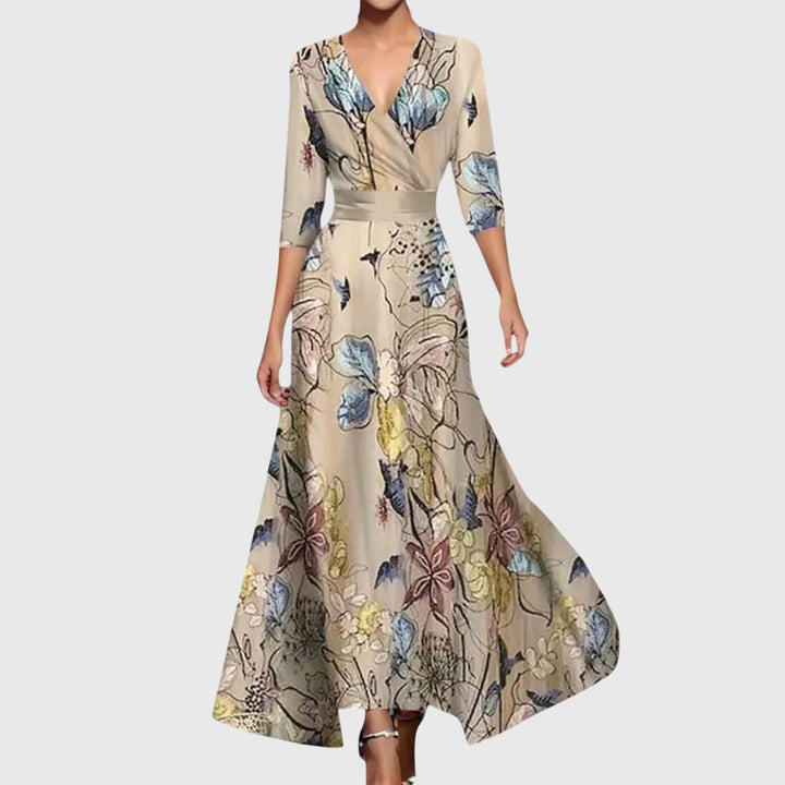 Elegant long-sleeve maxi dress in champagne