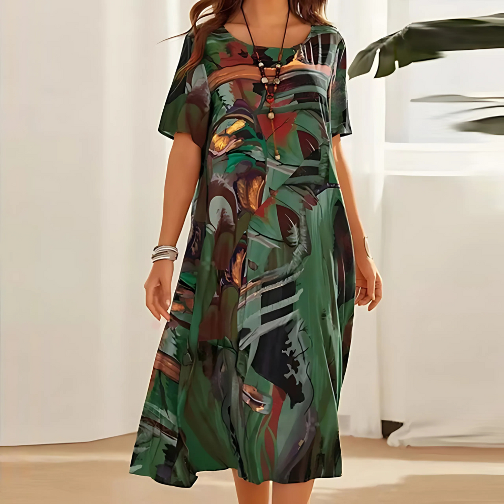 Elegant Floral Flowing Dress - Green