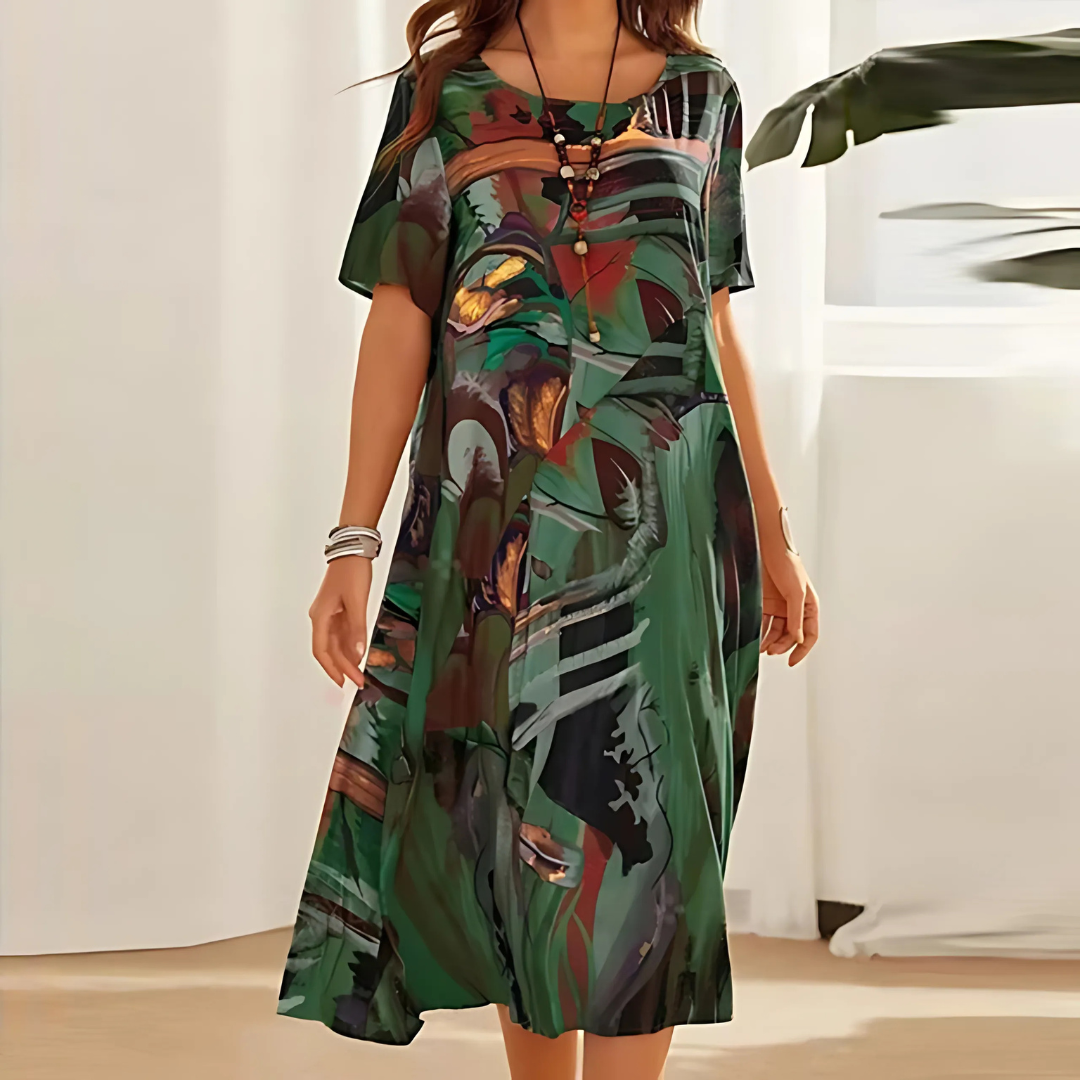 Elegant Floral Flowing Dress - Green