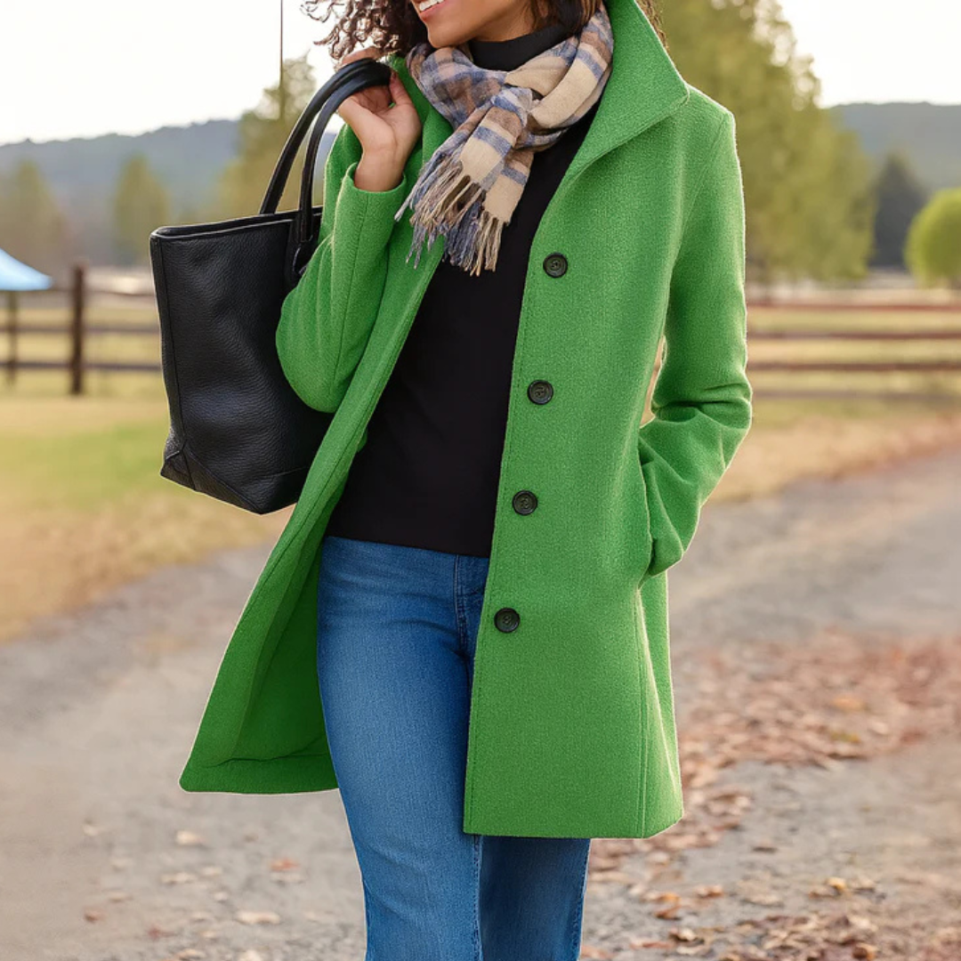 Green button-front longline winter coat women