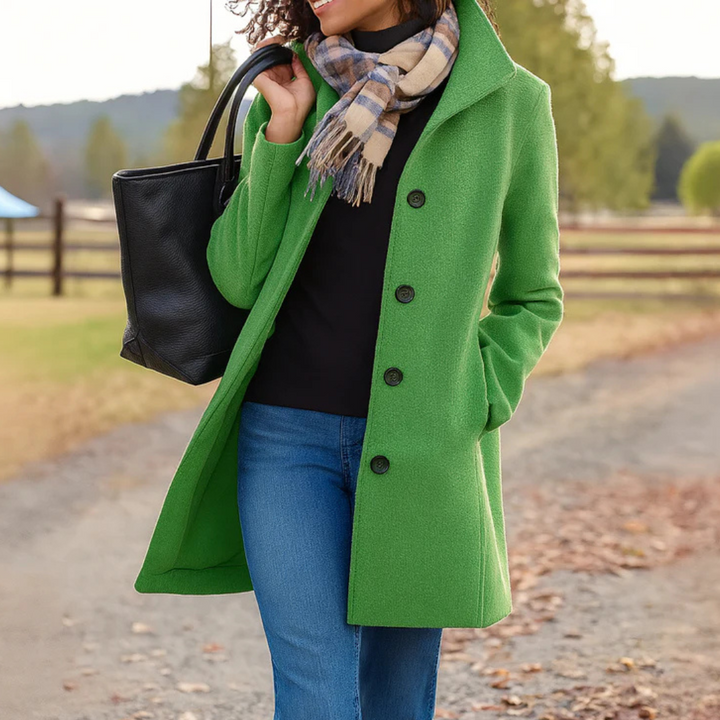 Green button-front longline winter coat women