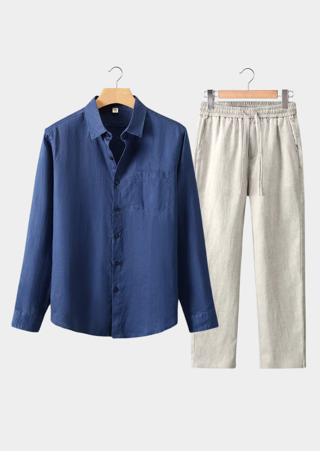 Navy Blue & Beige Linen Longsleeve Summer Set