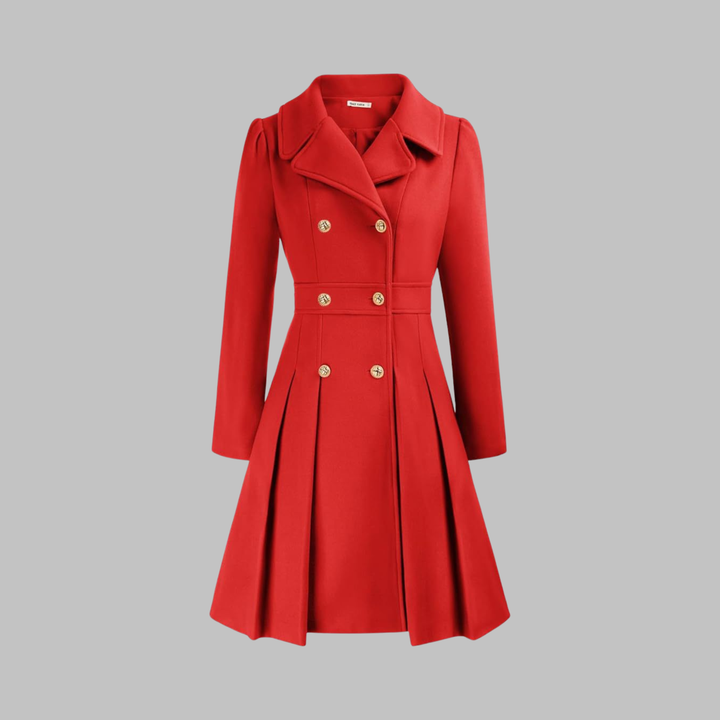Women's Double-Breasted Longline Coat - Red