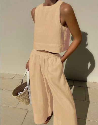 Linnen Two-Piece Set — Crop Top & Wide-Leg Pants