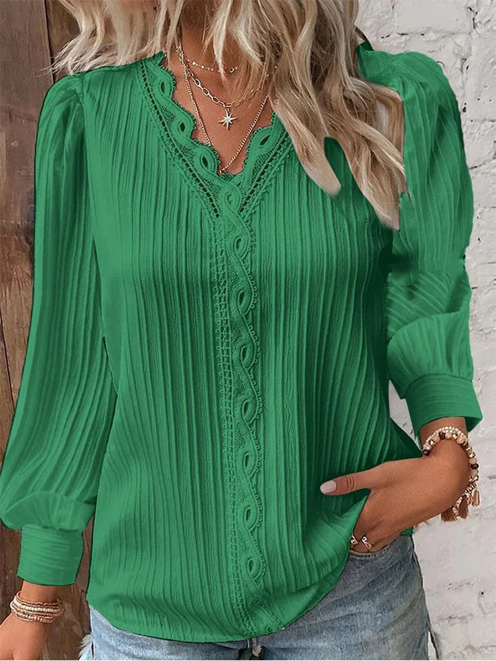 Chiffon & Lace Detail Blouse - Green