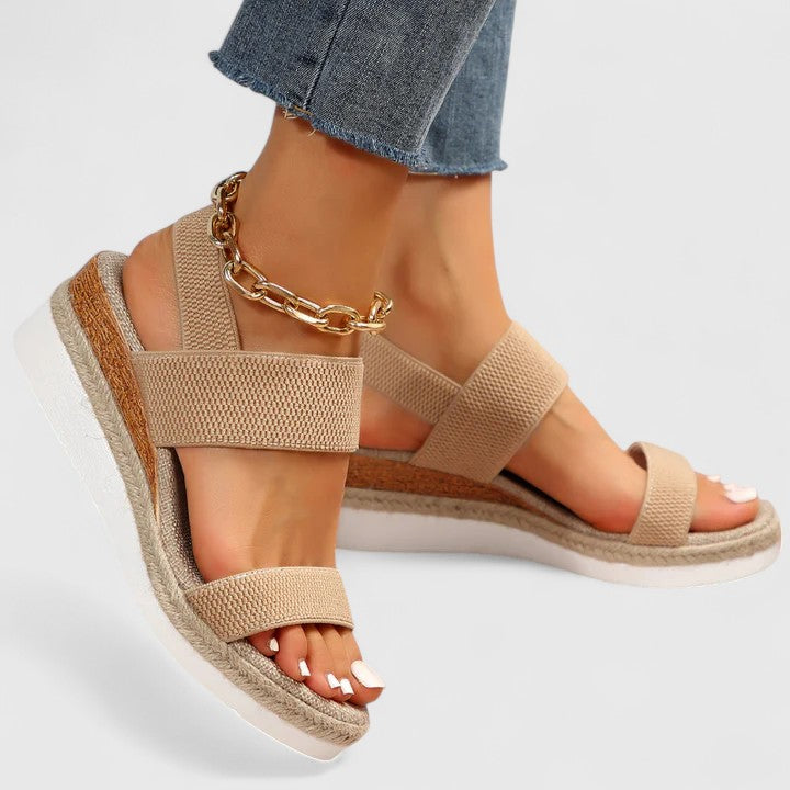 Orthopedic Knit Platform Sandals - Brown