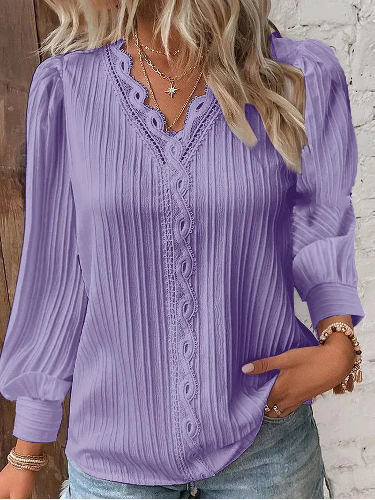 Chiffon & Lace Detail Blouse - Lilac