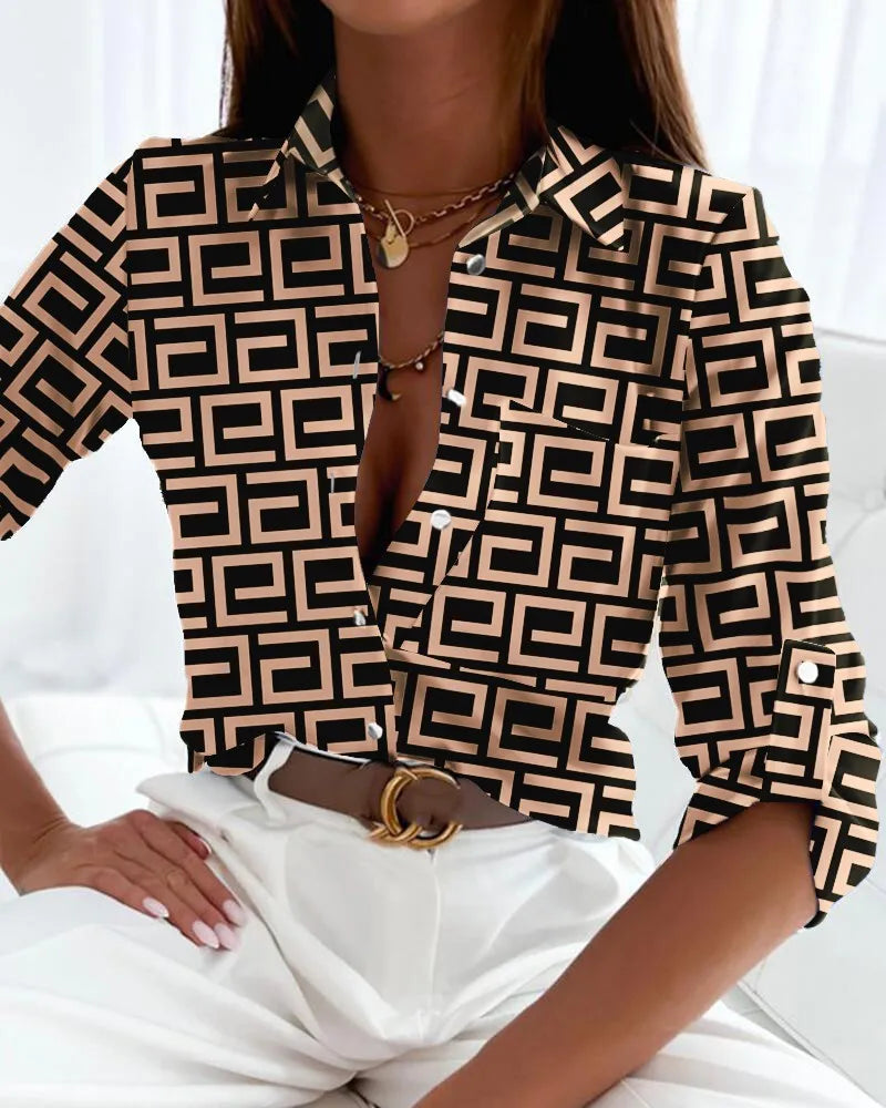 Abstract Geometric Print Blouse